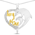 Round White Diamond Mom Heart Charm Necklace by Fine Color Jewels