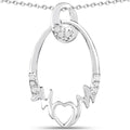 Round White Diamond Prong Silver Heart Pendant Necklace by Fine Color Jewels