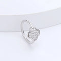 Round White Moissanite Pave Sterling Silver Four Leaf Clover Ring by Fine Color Jewels