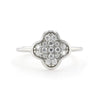 Round White Moissanite Pave Sterling Silver Four Leaf Clover Ring