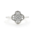 Round White Moissanite Pave Sterling Silver Four Leaf Clover Ring by Fine Color Jewels