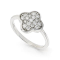 Round White Moissanite Pave Sterling Silver Four Leaf Clover Ring by Fine Color Jewels