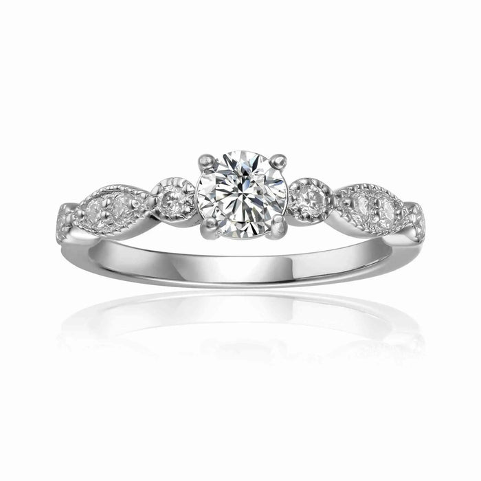 Round White Moissanite Prong Sterling Silver Engagement Solitaire Ring by Fine Color Jewels