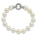 Round White Shell Pearl Rhodium-Plated Clasp Sterling Silver Hand-Knotted Fancy Bracelet by Fine Color Jewels