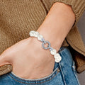 Round White Shell Pearl Rhodium-Plated Clasp Sterling Silver Hand-Knotted Fancy Bracelet by Fine Color Jewels