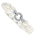 Round White Shell Pearl Rhodium-Plated Clasp Sterling Silver Hand-Knotted Fancy Bracelet by Fine Color Jewels