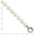 Round White Shell Pearl Rhodium-Plated Clasp Sterling Silver Hand-Knotted Fancy Bracelet by Fine Color Jewels