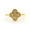 Round Yellow Citrine Pave 18K Yellow Gold Plated Silver Four Leaf Clover Ring