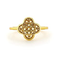 Round Yellow Citrine Pave 18K Yellow Gold Plated Silver Four Leaf Clover Ring by Fine Color Jewels
