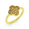 Round Yellow Citrine Pave 18K Yellow Gold Plated Silver Four Leaf Clover Ring by Fine Color Jewels