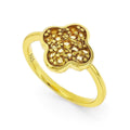 Round Yellow Citrine Pave 18K Yellow Gold Plated Silver Four Leaf Clover Ring by Fine Color Jewels