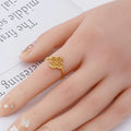 Round Yellow Citrine Pave 18K Yellow Gold Plated Silver Four Leaf Clover Ring by Fine Color Jewels