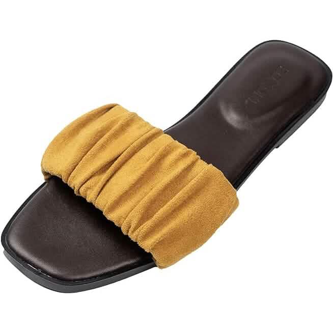 Roxoni Women's Ruched Fabric Slide Sandals Open Toe Flat Sandals with Heel Cushion by DailySale