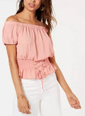 Ultra Flirt Juniors Smocked Lace-up Off-the-Shoulder Blouse, Small by Vanessa Jane