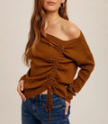 Ruched Drawstring Asymetrical Sweater - Chai by Boutique 23