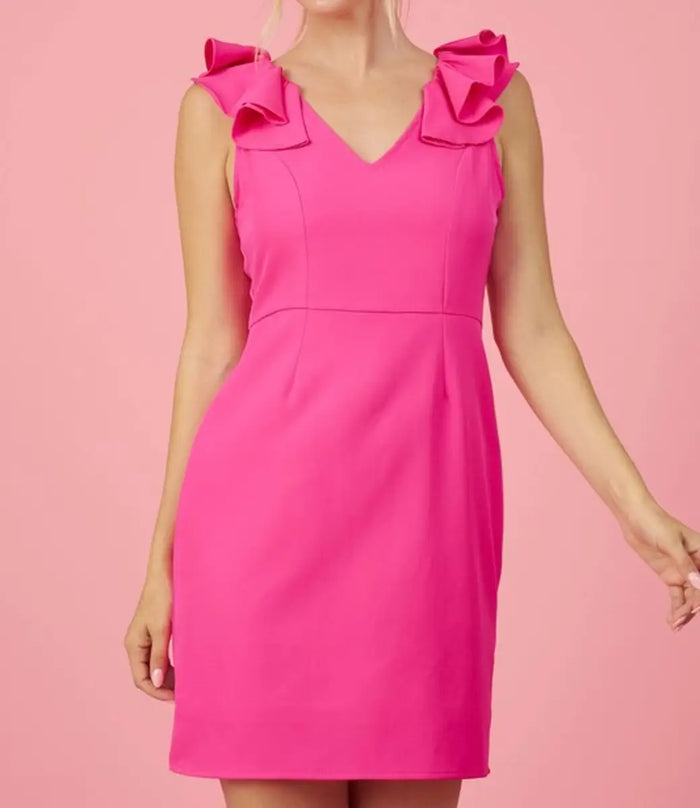 Ruffle V-Neck Dress - Pink by Boutique 23