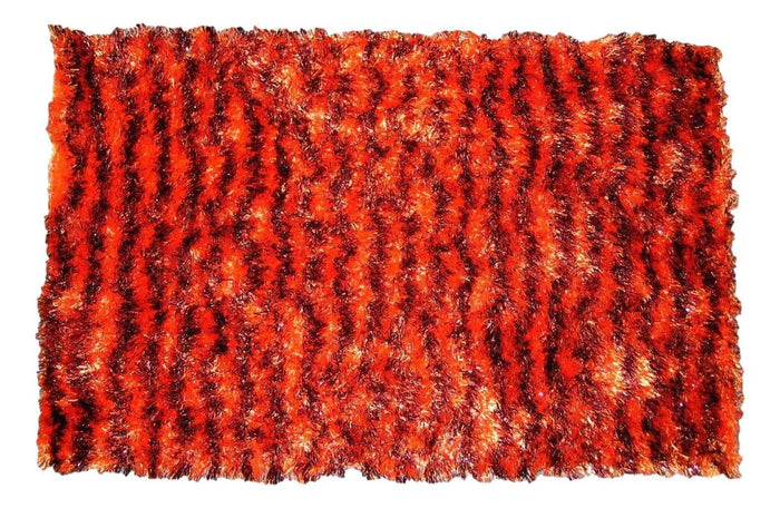DaDa Bedding Shaggy Soft Rectangle Floor Door Mat Bath Carpet Rug - Striped Orange & Brown - 20" x 32", by DaDalogy Bedding Collection