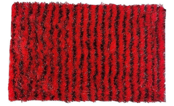 DaDa Bedding Shaggy Soft Rectangle Door Mat Bath Carpet Rug - 20" x 32", Striped Red & Black by DaDalogy Bedding Collection