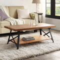 Rustic Coffee Table with Storage & Metal Legs, Brown 43" by DailySale