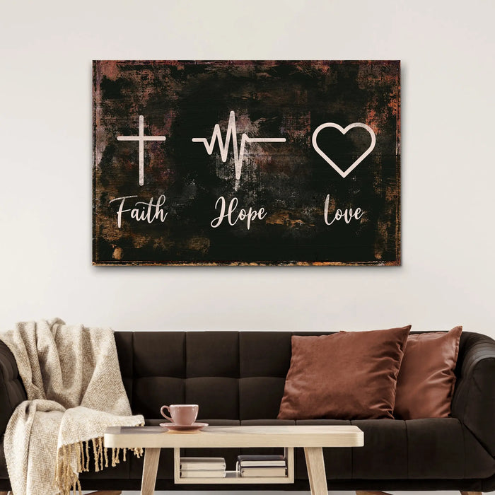 Rustic 'Faith, Hope, Love' Sign - Christian Art and Biblical Decor for home by Tailored Canvases