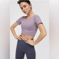 J.INE Powdered Violet Strappy Performance Crop, Size Medium by Vanessa Jane