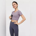 J.INE Powdered Violet Strappy Performance Crop, Size Medium by Vanessa Jane