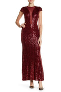 Marina Mesh Inset Sequin Cap Sleeve Gown by Vanessa Jane