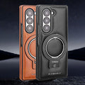 Luxury Leather Magnetic Case with Stand for Samsung Galaxy Z Fold 7/6/5/4/3 Black by Merch Section