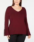 I.n.c. Plus Size Pearl-Trimmed V-Neck Sweater, Size 3X by Vanessa Jane