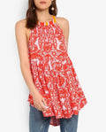 Free People Womens Top Orange Halter Colorblock Tunic, Size XS by Vanessa Jane