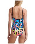 DKNY Grafitti Logo Printed One Piece Swimsuit, Us X-Small by Vanessa Jane