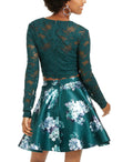City Triangles Women's Green Glitter Floral Dress by Vanessa Jane