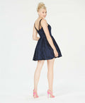 Trixxi Juniors Illusion and Rose Textured Fit and Flare Dress, Size 9/Blue by Vanessa Jane