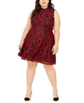 City Studios Women's Floral Sleeveless Mock Fit Flare Party Dress Red by Vanessa Jane