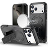 Magnetic Circle Rugged Grip Kickstand Case with Tempered Glass for iPhone 17 Pro Black