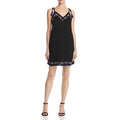 Aqua Tie-Strap Embroidered Shift Dress, Black Multi, XS by Vanessa Jane