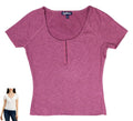 Freshman Juniors Textured Hook & Eye Henley Top by Vanessa Jane