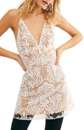 Free People Night Shimmers Mini Dress Plunge Sequin Lace Nude by Vanessa Jane