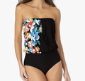 Anne Cole Womens Swimwear Black Blouson One-Piece Floral by Vanessa Jane