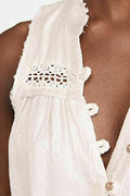 Free People Womens Ivory Fringed Bodysuit, Size Large by Vanessa Jane