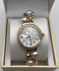 Inc Womens Rose Gold-Tone Crystal and Imitation Pearl Stretch Watch 32mm by Vanessa Jane