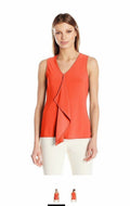 Jones New York Womens Slvlss Ruffle Front Top, Geranium, Large by Vanessa Jane