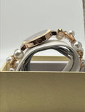 Inc Womens Rose Gold-Tone Crystal and Imitation Pearl Stretch Watch 32mm by Vanessa Jane