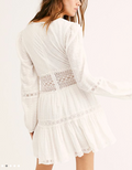 Free People The Delightful V-Neck Long Sleeve Mini Dress Ivory, Size 6 by Vanessa Jane