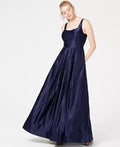 City Studios Juniors Beaded-Back Satin Gown, 3/Navy by Vanessa Jane