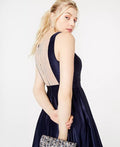 City Studios Juniors Beaded-Back Satin Gown, 3/Navy by Vanessa Jane