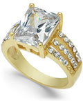 Charter Club Gold Plate Emerald-Cut Crystal Triple-Row Ring, Size 7 by Vanessa Jane