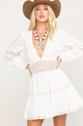 Free People The Delightful V-Neck Long Sleeve Mini Dress Ivory, Size 6 by Vanessa Jane