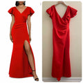Betsy & Adam Ruffled-Sleeve Slit Scuba Gown, Size 8P by Vanessa Jane