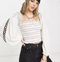 Free People Maggie Embroidered Long Sleeve Top in Ivory, Size Large by Vanessa Jane